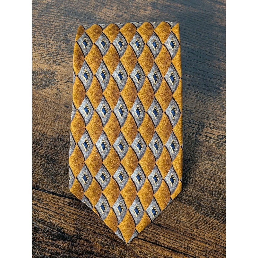 Vintage‎ JZ Richards Silk Tie 60" Burnt Orange / Tan / Blue Geometric